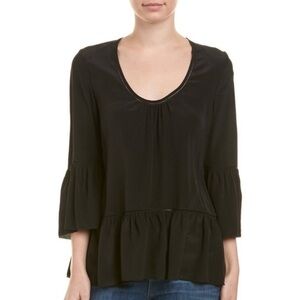 Trina Turk Black Silk Bell Sleeve Blouse